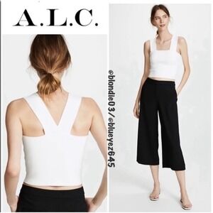 A.L.C. White Knit Lia Crop Top Stretch Think Strap Small Cocktail Party Comfort